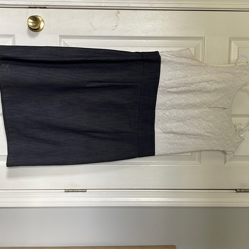 Dress. White lace top and block bottom